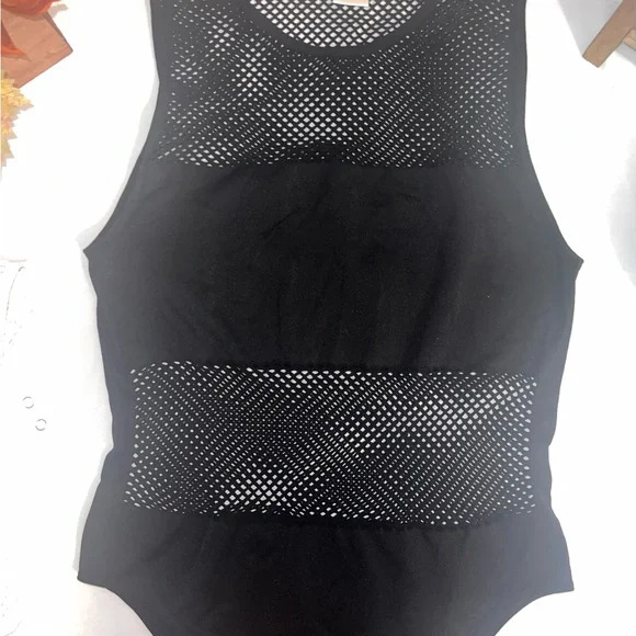 Sugar & Rose Elegant Black and White fishnet tank bodysuit - Picture 1 of 4
